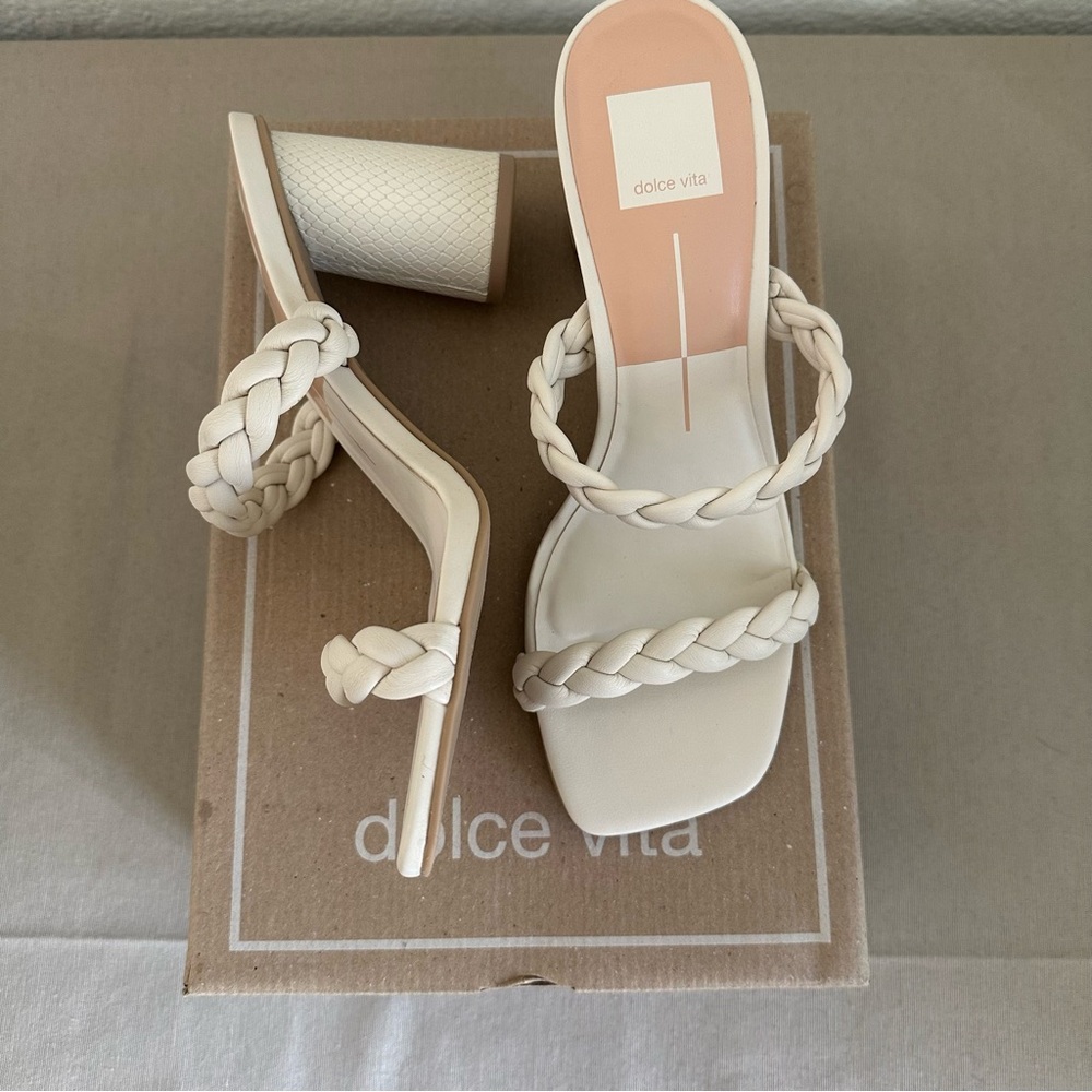 Dolce Vita Woven Ivory/White Block Heel - Picture 3 of 5